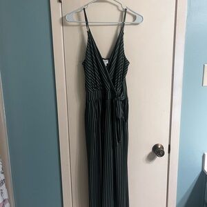 Kaileigh Dark Green Striped Jumpsuit